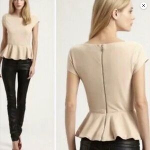 Alice & Olivia Ruffle Tiered Zip Boat Neck Peplum Blouse Shirt Small